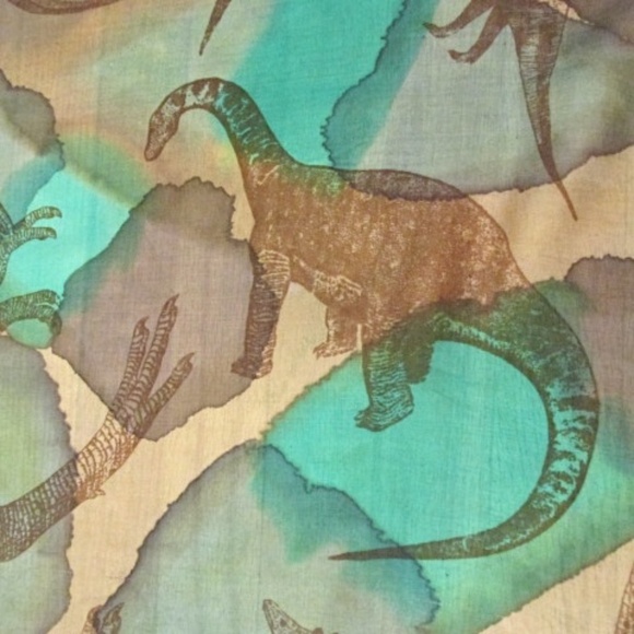 Green&Brown Dino Sheer Silk Scarf - Picture 4 of 7